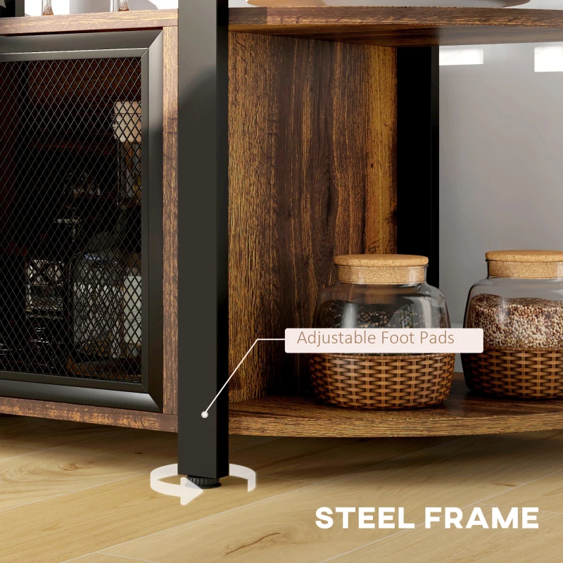 HOMCOM Wine Bar Cabinet with Charging Station, LED Lighted Liquor Cabinet with Wine Racks and Glass Holders, Rustic Brown