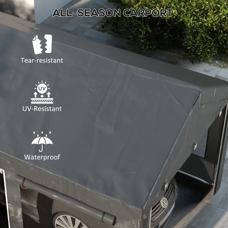 Outsunny 10' x 20' Carport, Heavy Duty Portable Garage, Height Adjustable, with 4 Mesh Windows and 4 Doors, Gray