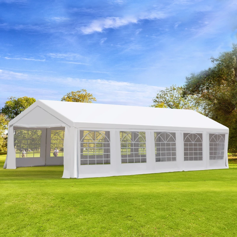 Outsunny 32x16 Outdoor Canopy Tent Heavy Duty Carport Tent with Cathedral Window Design for Party & Wedding, Removable Sidewalls, White