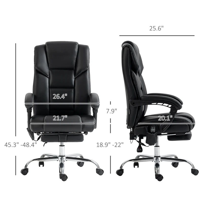 Vinsetto 6 Point Vibration Massage Office Chair with Heat, PU Leather Computer Chair with Adjustable Height Reclining Back, Black