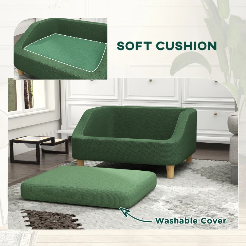 PawHut Pet Sofa Dog Bed for Small and Medium Dogs with Washable Cushion, Non-slip Pads, Dark Green