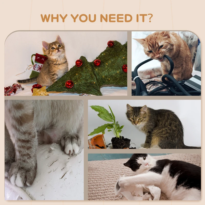 PawHut 4pc Corner Design Cat Wall Shelf with Scratching Post, Scratching Board, Perches, Cat Wands & Toy Ball, Beige