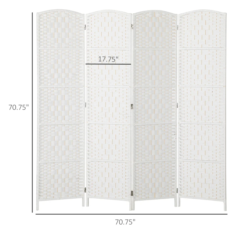 HOMCOM Room Divider, 4 Panel Folding Privacy Screen, 6FT Tall Portable Weave Partition Wall Divider for Bedroom, White