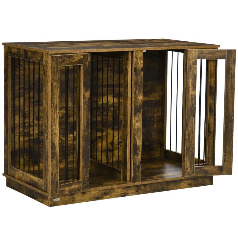 PawHut Furniture Style Dog Crate with Removable Divider, Dog Crate Side End Table Indoor with Double Doors, for Small to Large Dogs, 47" x 23.5" x 35", Rustic Brown