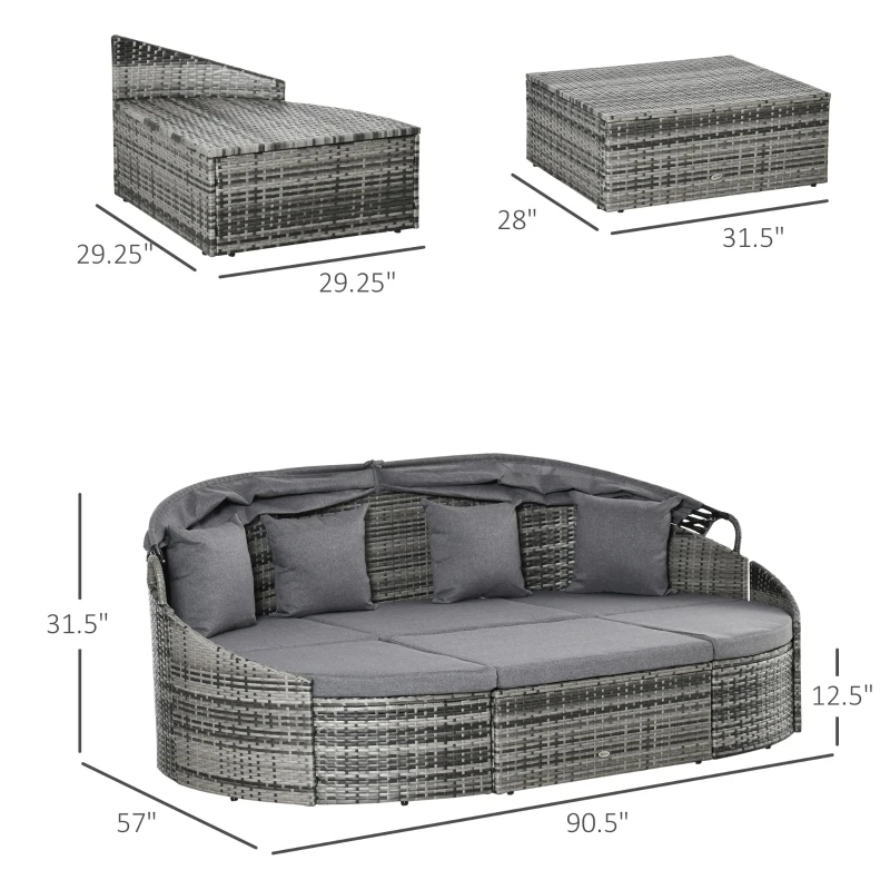 Outsunny Convertible Rattan Daybed Sectional, Grey