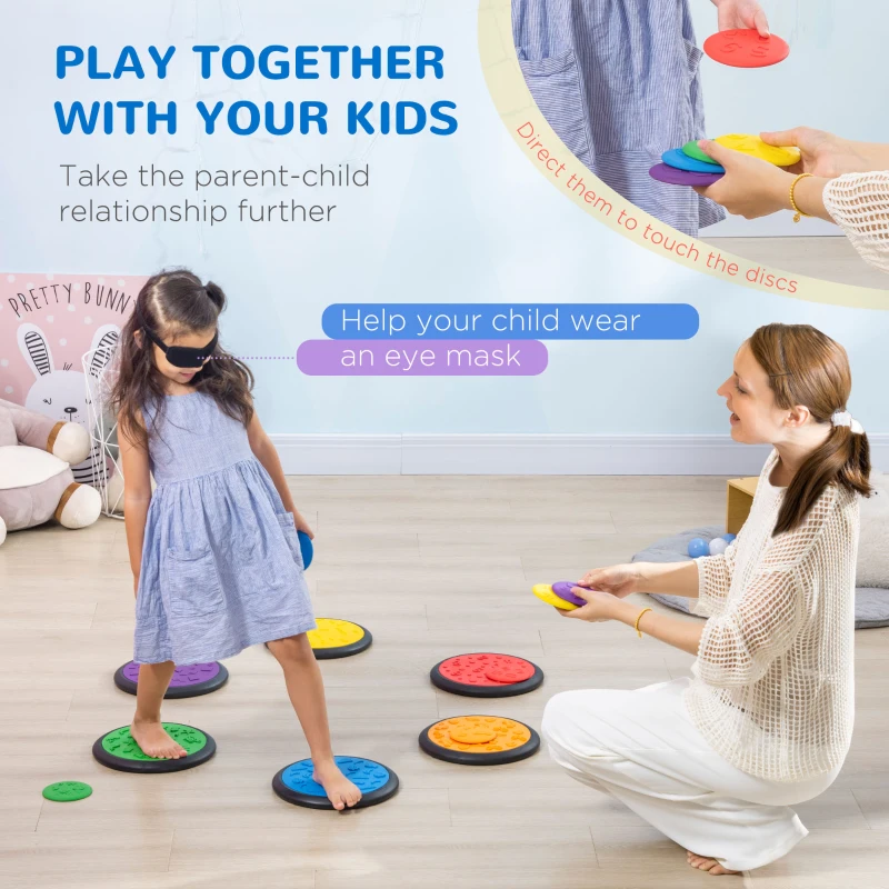 Qaba Blindfolded and Barefoot Tactile Discs, Sensory Discs for Kids, Little Kids Game, Sensory Toy Matching Game, Early Learning Toy Elementary & Preschool Game for 3-8 Year Old Kids, Multi-Color