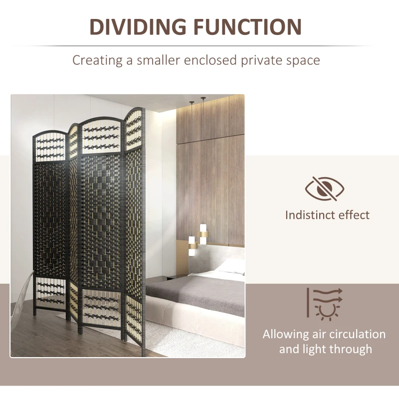 HOMCOM 4 Panel Room Divider, Folding Screen, 5.6', Black