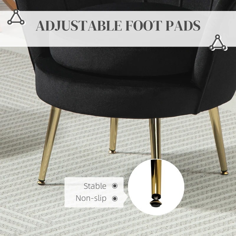 HOMCOM Modern Accent Chair, Velvet-Touch Fabric Leisure Club Chair with Gold Metal Legs for Bedroom, Black