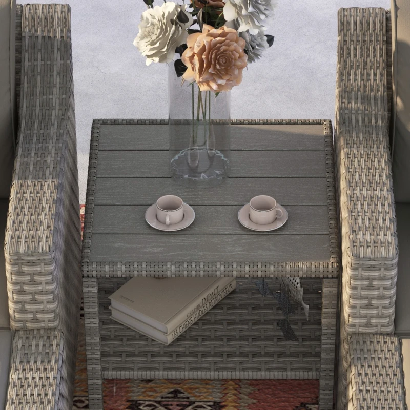 Outsunny 5pc Patio Furniture Set, All Weather PE Rattan Conversation Chair and Ottoman Set w/ Table, Cushion Pillows, Gray