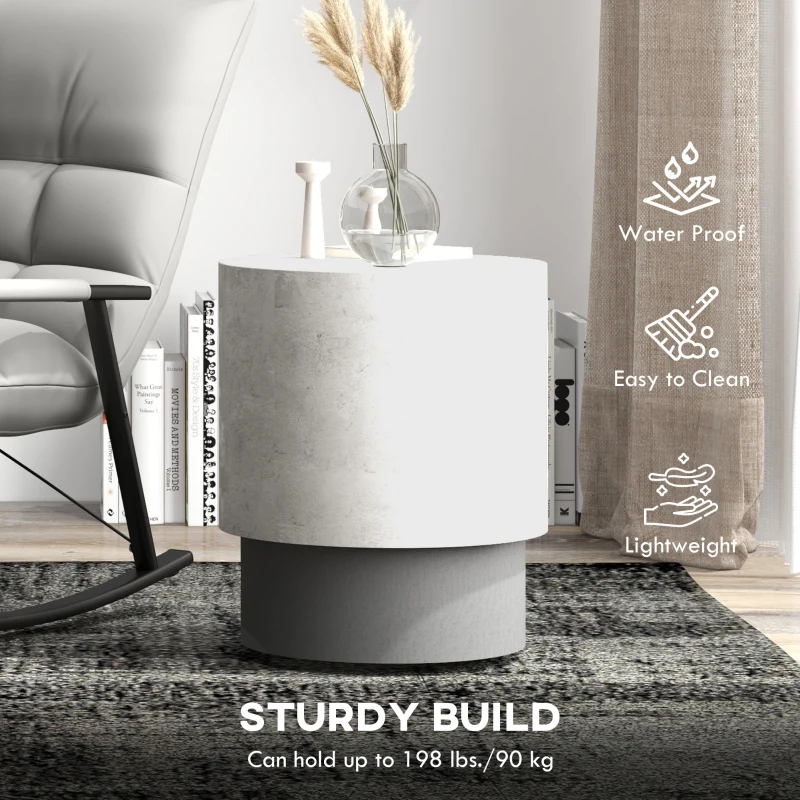 HOMCOM Lightweight Accent Table with Concrete Finish, Round Side Table with 4 Adjustable Feet for Indoor, Outdoor, Gray