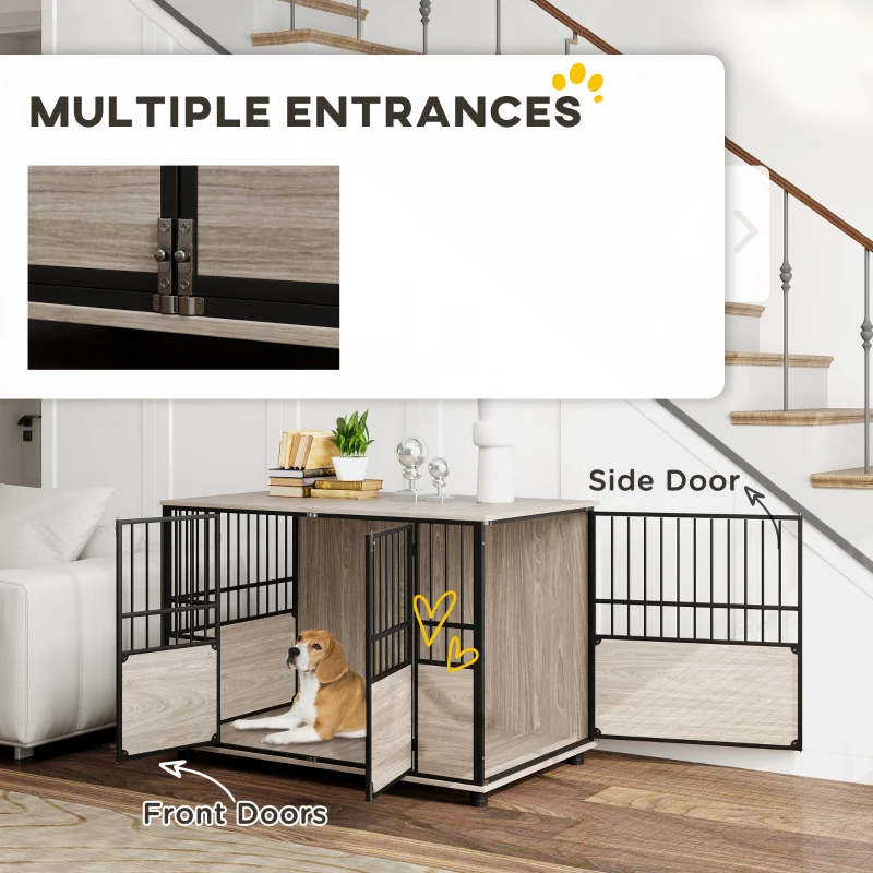 PawHut Decorative Dog Kennel Indoor End Table, 46" Dog Crate Furniture w/ Double Doors for Small to Large Dogs up to 88 lbs.