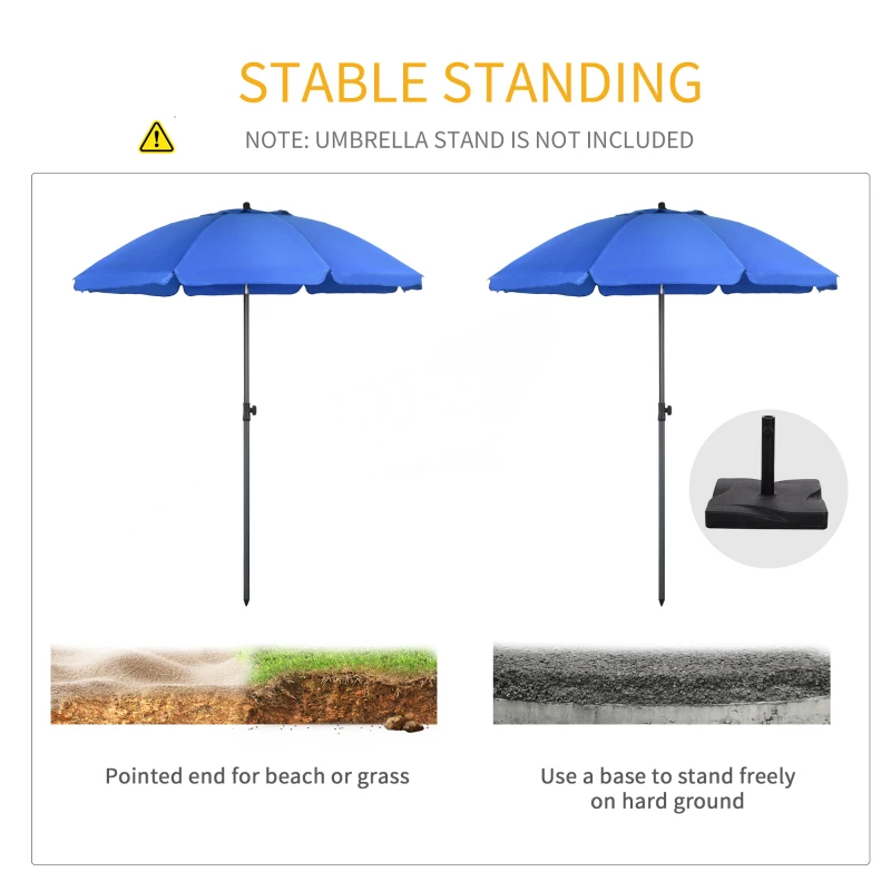 Outsunny 6ft Beach Umbrella, Outdoor Sun Shade Parasol with Push Button Tilt, Ruffled  UV50+ Vented Canopy, Blue