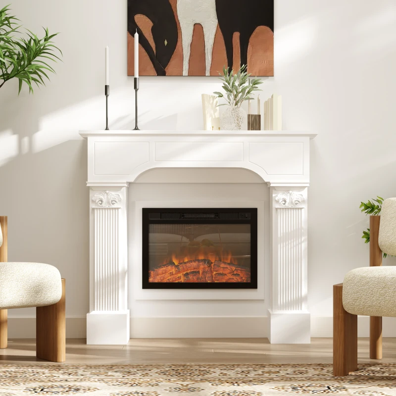 HOMCOM Baroque Fireplace Mantle, Freestanding Fireplace Surround for Electric Fireplaces, 43.3" W x 42.8" H, White