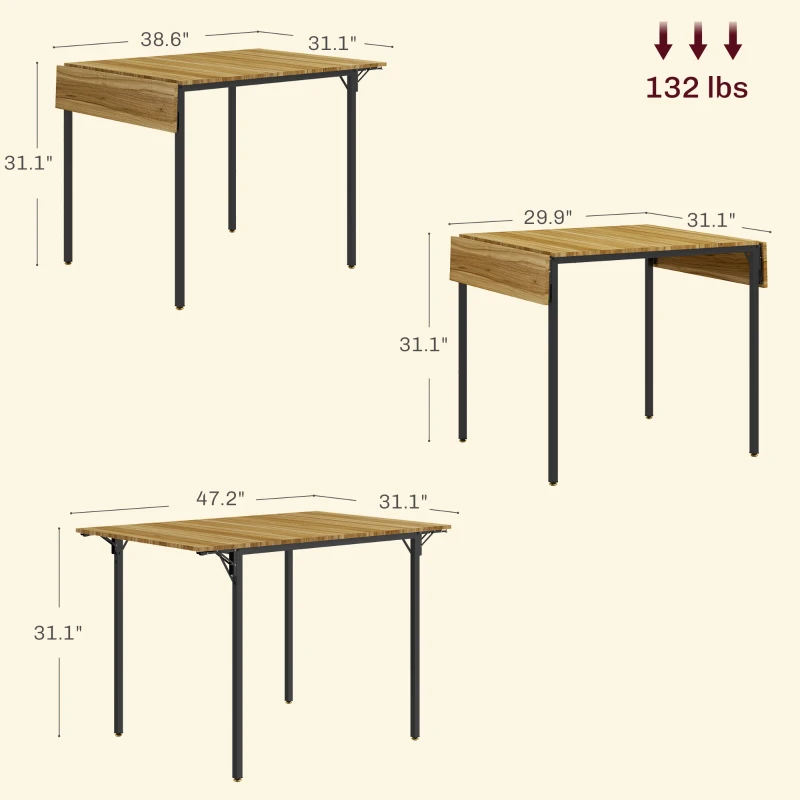 HOMCOM Folding Dining Table for 2 to 4 People, Industrial Drop Leaf Table, Kitchen Table for Small Spaces, Walnut