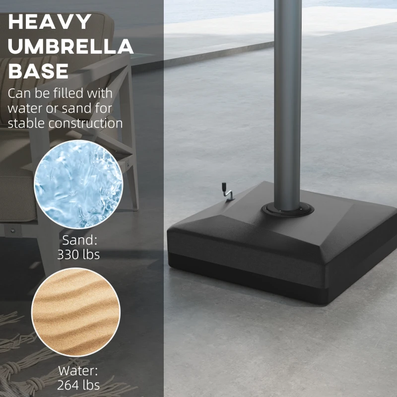 Outsunny 330 lbs. Fillable Umbrella Base for 84D-110V02 Model Umbrella, Cantilever Umbrella Stand, Wheels, Adjustable Feet, Black