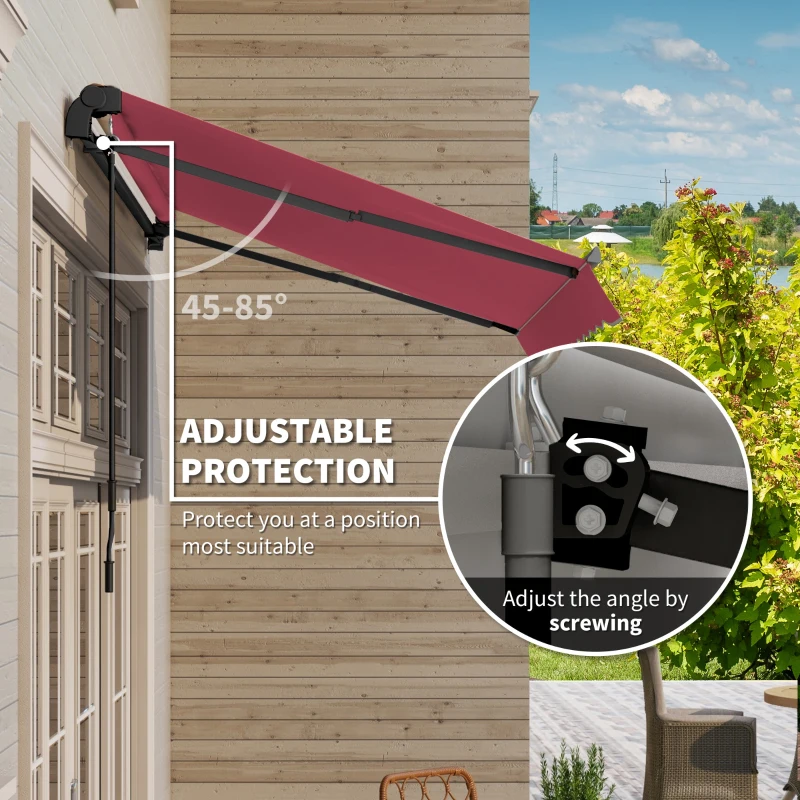 Outsunny 10' x 8' Manual Retractable Awning, Sun Shade Shelter Canopy, with Aluminum Frame and UV Protection for Patio Deck Yard Window Door, Red