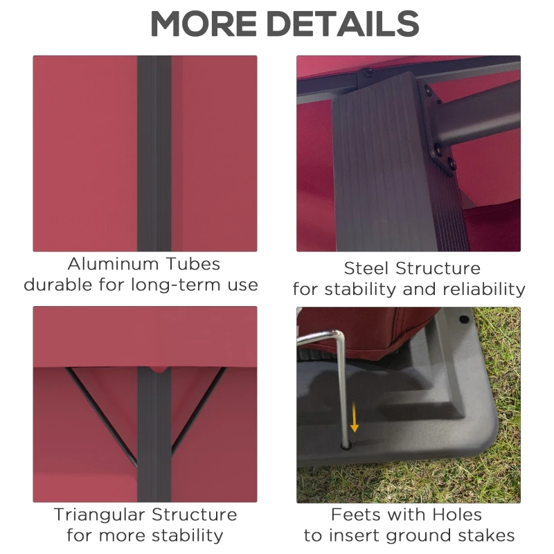 Outsunny 10' x 10' Patio Gazebo Aluminum Frame Outdoor Canopy Shelter with Sidewalls, Vented Roof for Garden, Lawn, Backyard, and Deck, Wine Red