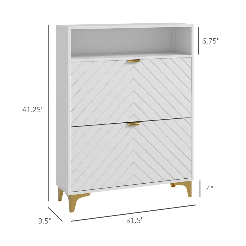 HOMCOM Modern Shoe Storage Cabinet with 2 Flip Drawers for 12 Pairs, Narrow Shoe Organizer for Entryway, Hallway, White
