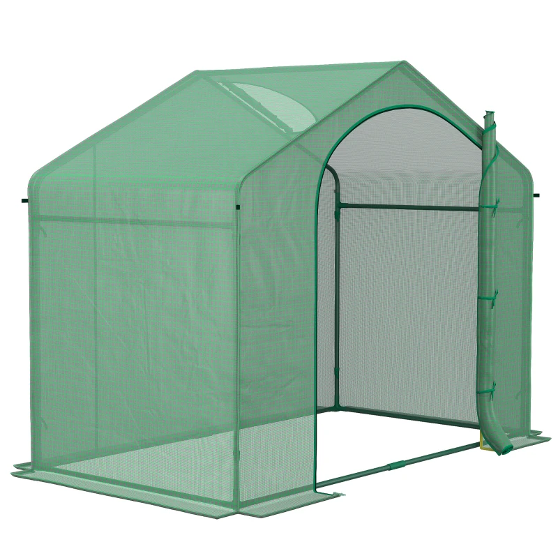 Outsunny 6' x 3' x 5' Portable Walk-in Greenhouse, PE Cover, Steel Frame Garden Hot House, Zipper Door, Top Vent for Flowers, Vegetables, Saplings, Tropical Plants, Green