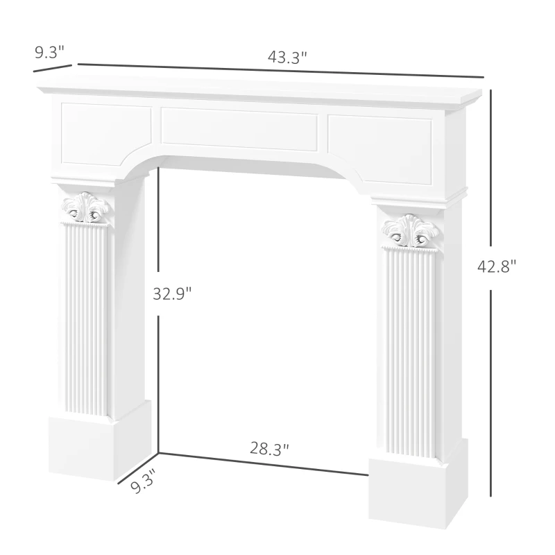 HOMCOM Baroque Fireplace Mantle, Freestanding Fireplace Surround for Electric Fireplaces, 43.3" W x 42.8" H, White