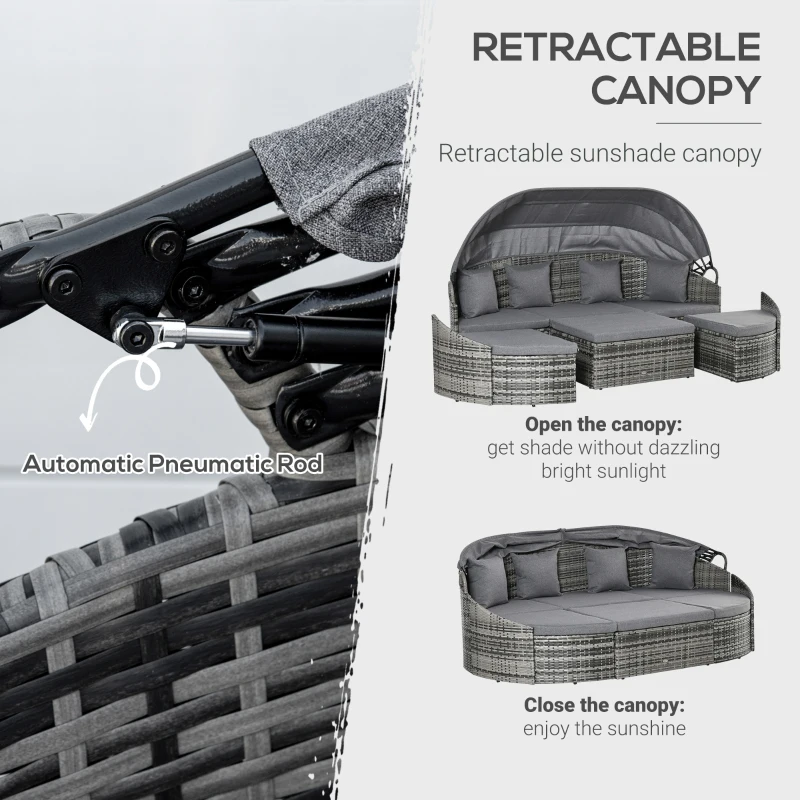 Outsunny Convertible Rattan Daybed Sectional, Grey