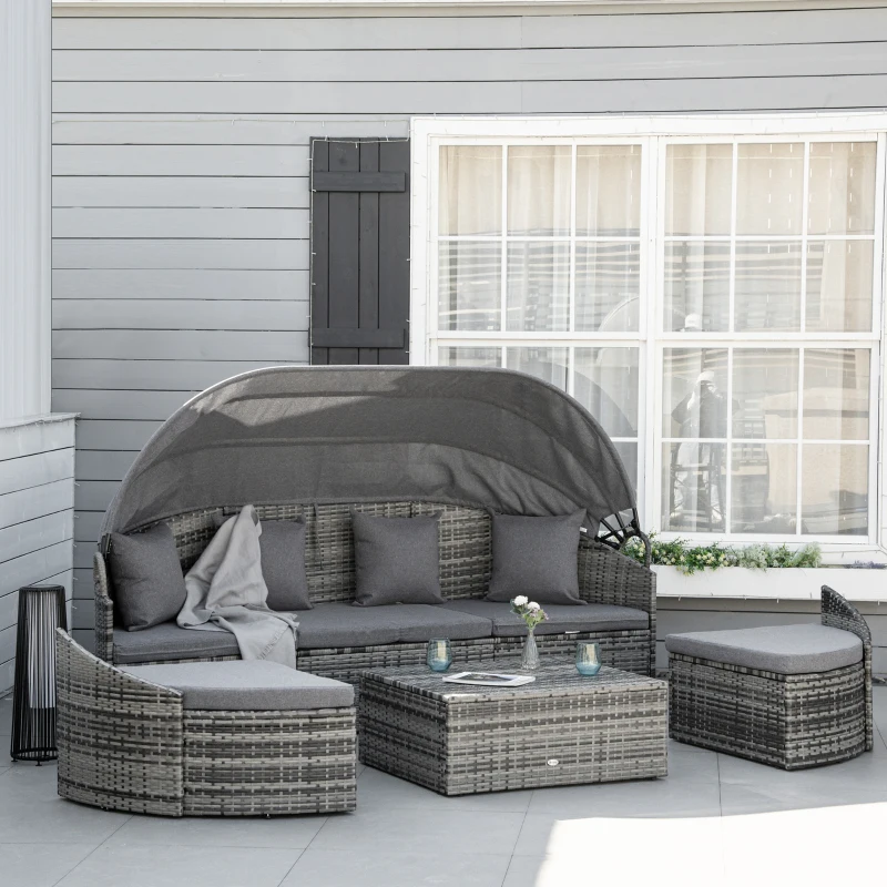 Outsunny Convertible Rattan Daybed Sectional, Grey