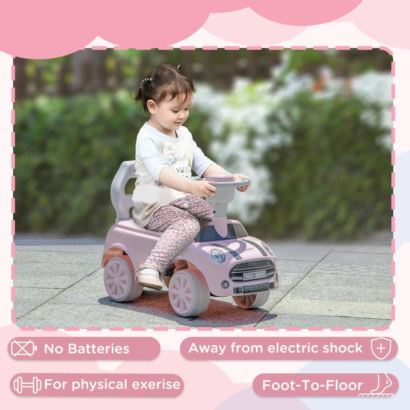 Qaba Foot to Floor Toddler Ride on Toy, Sliding Car w/ Horn, No Tip Anti-Over-Backwards System for 18-36 Months, Pink