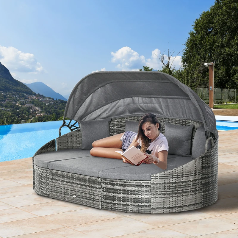Outsunny Convertible Rattan Daybed Sectional, Grey