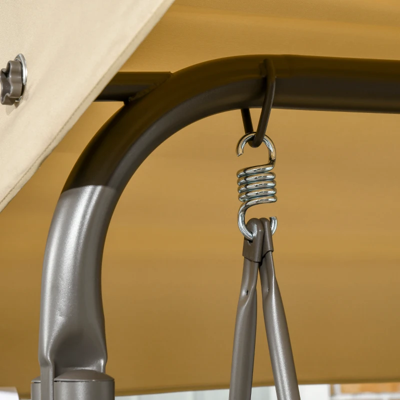 Outsunny 3-Seat Patio Swing Chair, Outdoor Canopy Swing Glider with Cushion, Adjustable Shade, and Slatted Design, for Porch