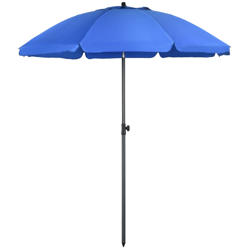 Outsunny 6ft Beach Umbrella, Outdoor Sun Shade Parasol with Push Button Tilt, Ruffled  UV50+ Vented Canopy, Blue