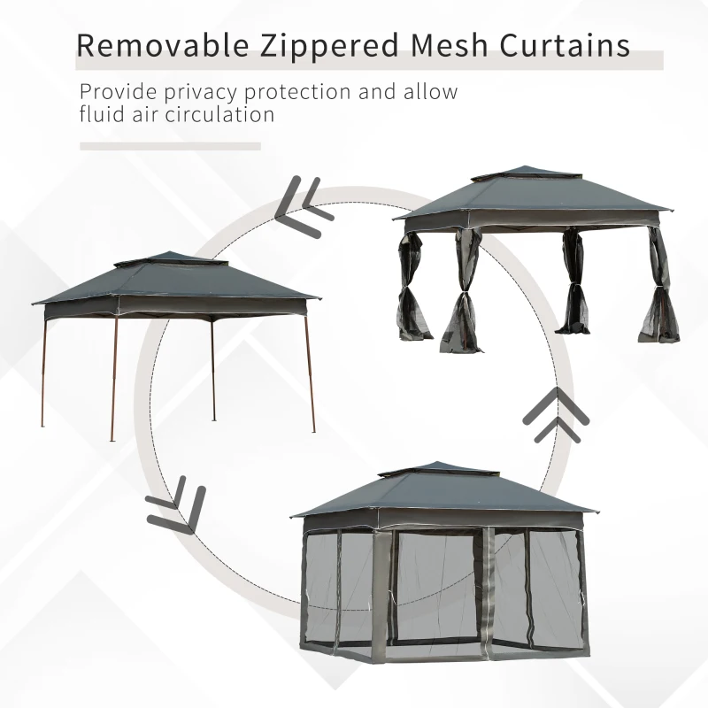 Outsunny 11x11 Outdoor Canopy, Portable Gazebo with Zipper Netting & Carry Bag Perfect for Backyard, Patio, Garden, Camping, Dark Gray
