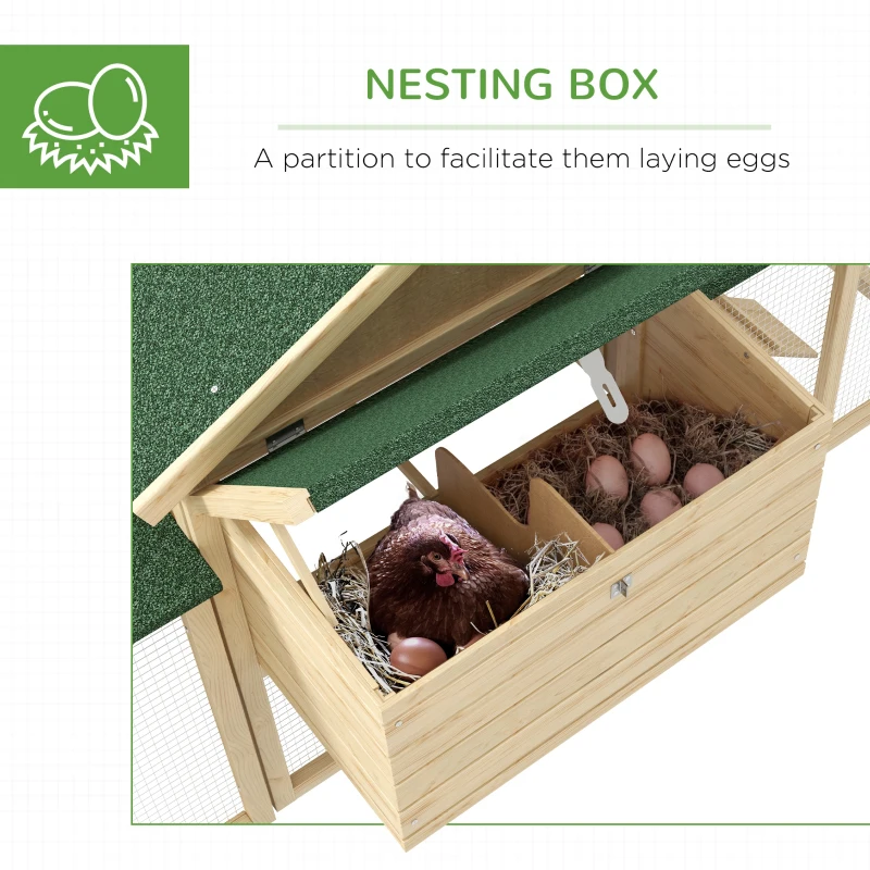 PawHut Wooden Chicken Coop ith Nesting Box, Double Runs, Removable Tray, Ramps, for Garden Backyard