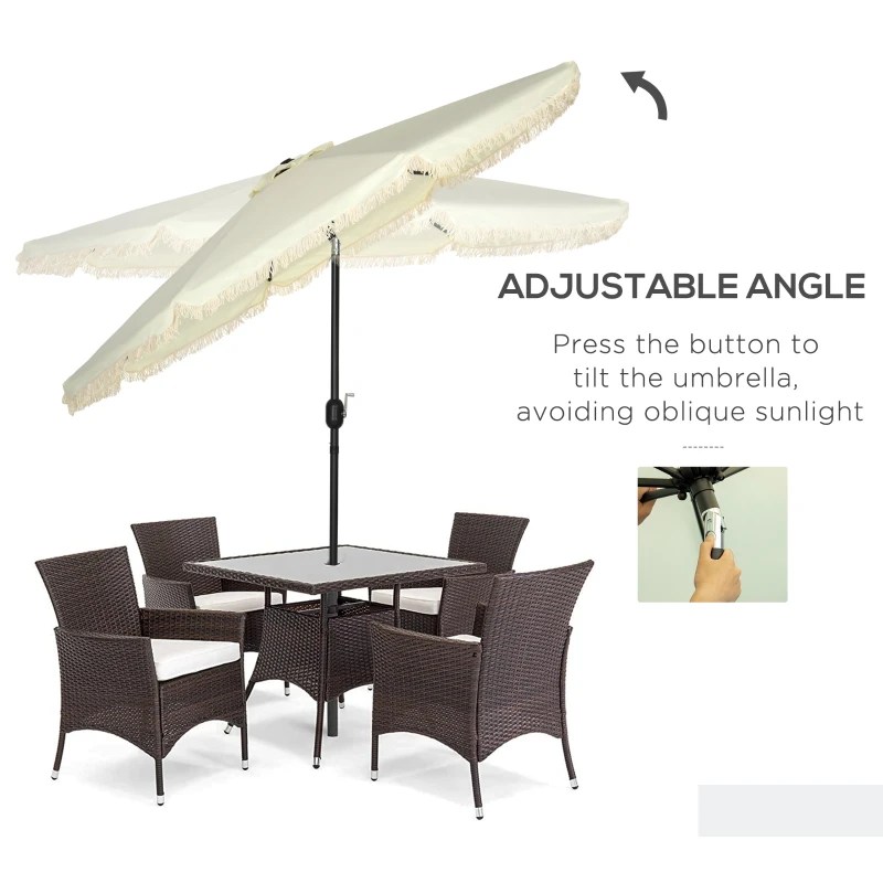 Outsunny 9 ft Cantilever Umbrella with Push Button Tilt and Crank Tassles and 8 Ribs Shade Umbrellas for Garden