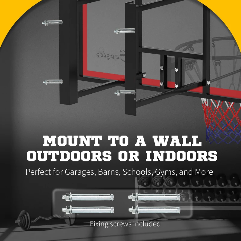 Soozier Wall Mounted Basketball Hoop with 43'' x 30'' Shatter Proof Backboard, for Indoor and Outdoor, White