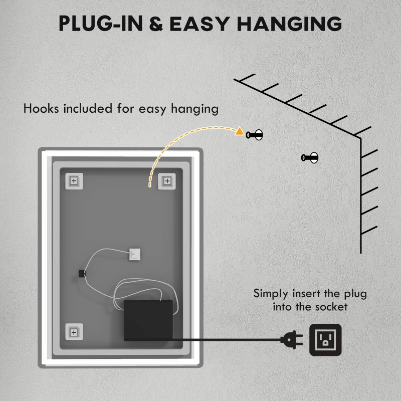 HOMCOM 32" x 24" Bathroom Mirror with LED Lights, Dimmable Makeup Mirror, Vanity Mirror with 3 Colors, Smart Touch, Anti-Fog