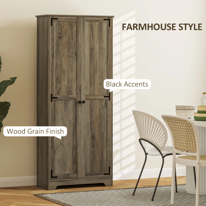 HOMCOM 72" Farmhouse Pantry Cabinet, Freestanding Food Pantry Cabinet with Adjustable Shelves, Distressed Gray