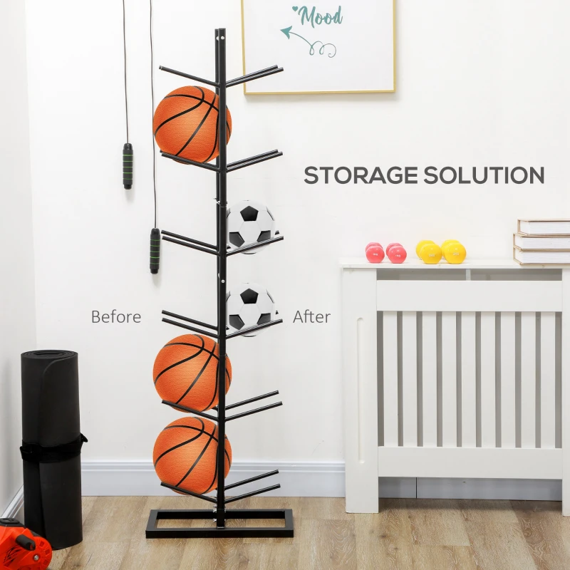 Soozier 12-Ball Sports Rack, Ball Holder Basketball Rack for Garage, Classroom or Gym, Athletic Gear Organizer