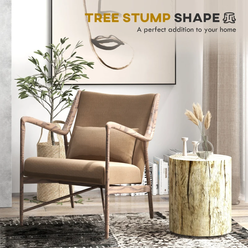 HOMCOM 17" Tall Tree Stump End Table, Concrete Sofa Side Table for Indoor and Outdoor Use, Garden Stool