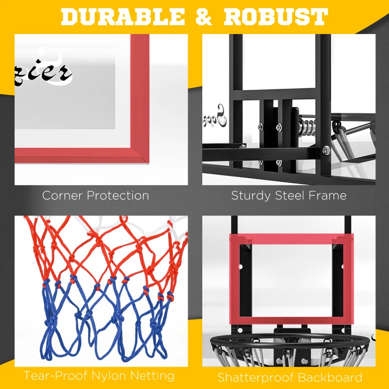 Soozier Wall Mounted Basketball Hoop with 43'' x 30'' Shatter Proof Backboard, for Indoor and Outdoor, White