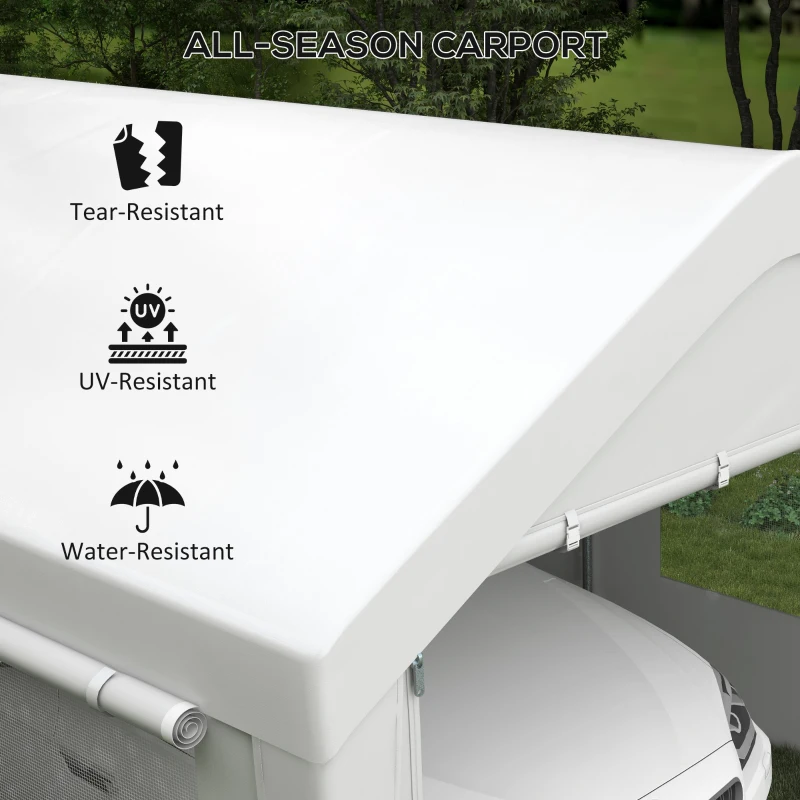 Outsunny 10' x 20' Carport, Heavy Duty Portable Garage, with 4 Mesh Windows and 2 Doors, White