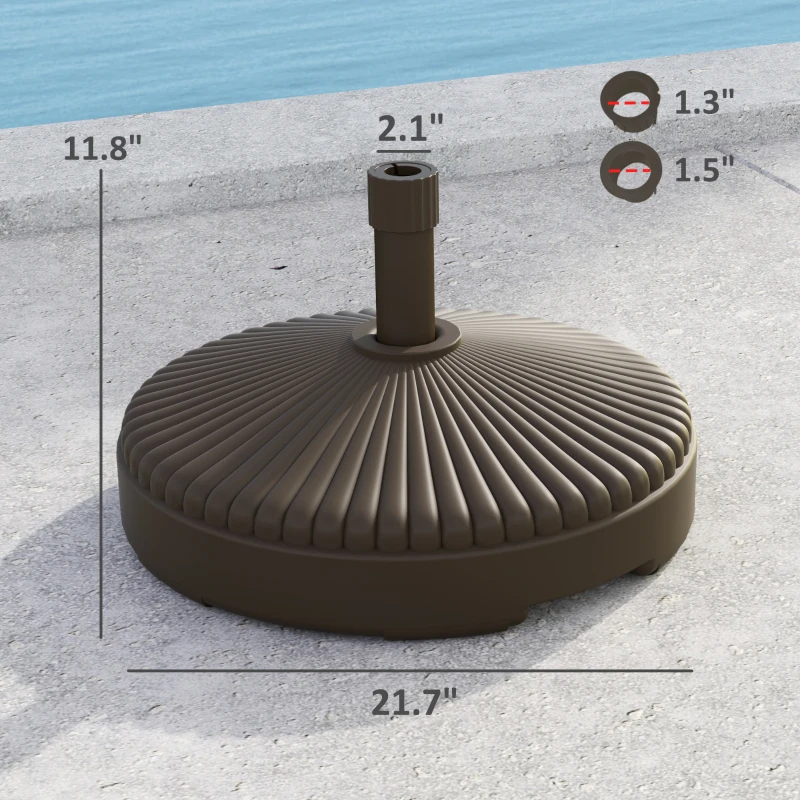 Outsunny Round Patio Umbrella Base Holder, Heavy Duty Outdoor Umbrella Stand Base, Filled Up to 62lbs with Stand or 51lbs with Water for Garden, Poolside, Brown