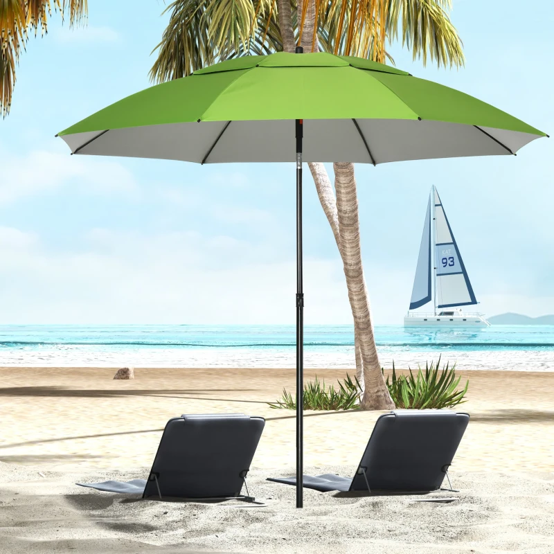 Outsunny 6.6ft Arched Beach Umbrella, Angle Adjustable Patio Umbrella with Steel Frame, Carry Bag, UV30+ Outdoor Umbrella, Green