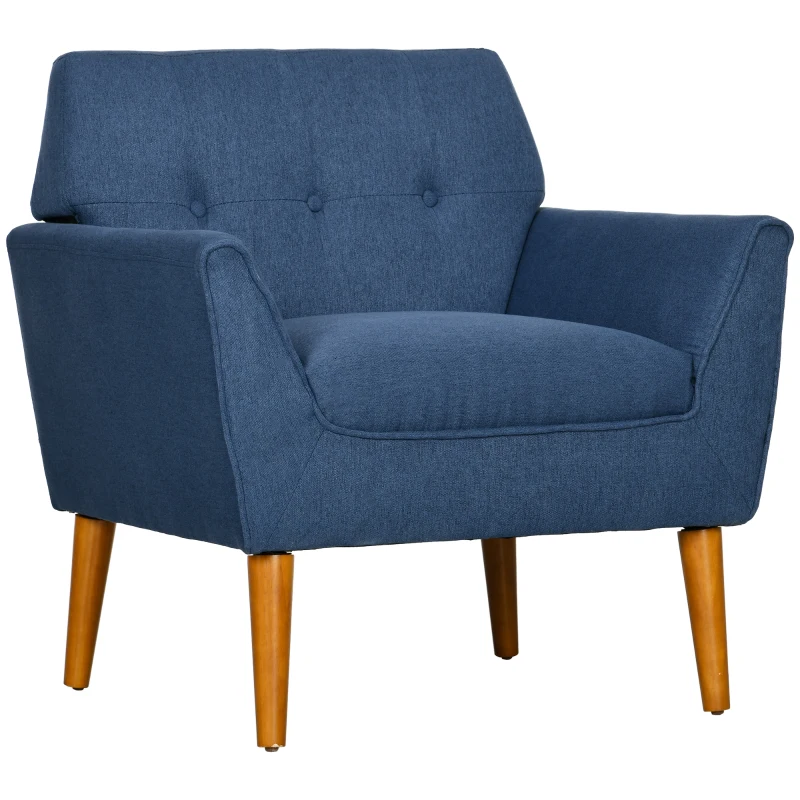 HOMCOM Traditional Accent Chair, Button Tufted Armchair with Wood Legs for Living Room, Bedroom, Blue