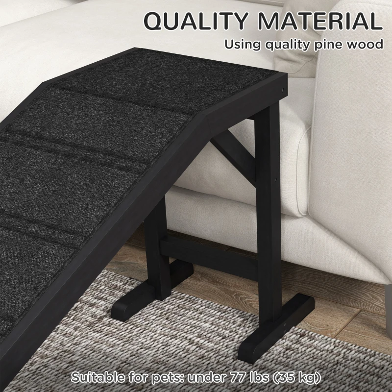 PawHut Dog Ramp w/ Non-Slip Carpet and Top Platform, 74" x 16" x 25", Black