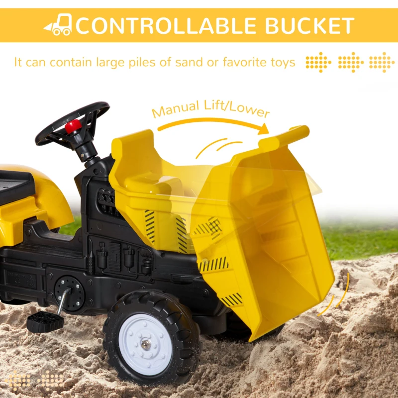 Aosom Kids No Power Ride-On Excavator with Manual Control Bucket, Yellow