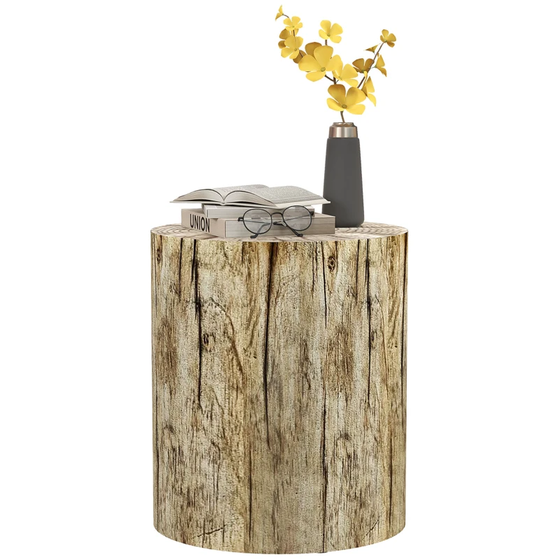 HOMCOM 17" Tall Tree Stump End Table, Concrete Sofa Side Table for Indoor and Outdoor Use, Garden Stool