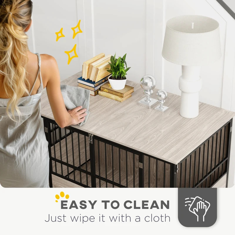 PawHut Decorative Dog Kennel Indoor End Table, 46" Dog Crate Furniture w/ Double Doors for Small to Large Dogs up to 88 lbs.
