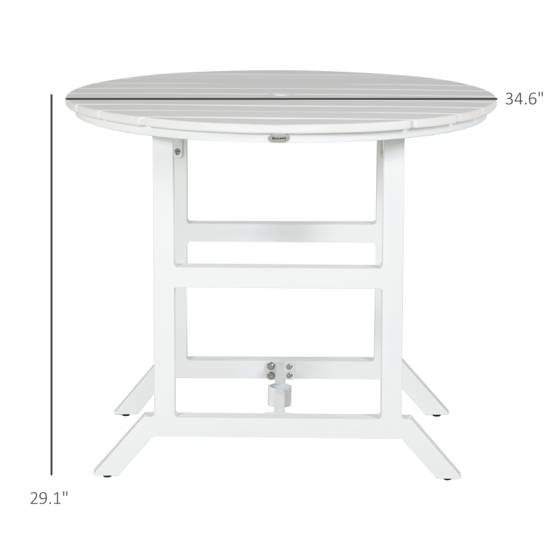 Outsunny Aluminum Frame Round Patio Table with Umbrella Hole, Outdoor Dining Table for 4 People, White