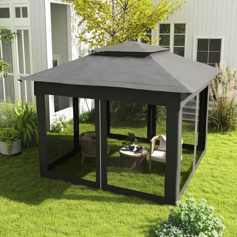 Outsunny 11x11 Outdoor Canopy, Portable Gazebo with Zipper Netting & Carry Bag Perfect for Backyard, Patio, Garden, Camping, Dark Gray