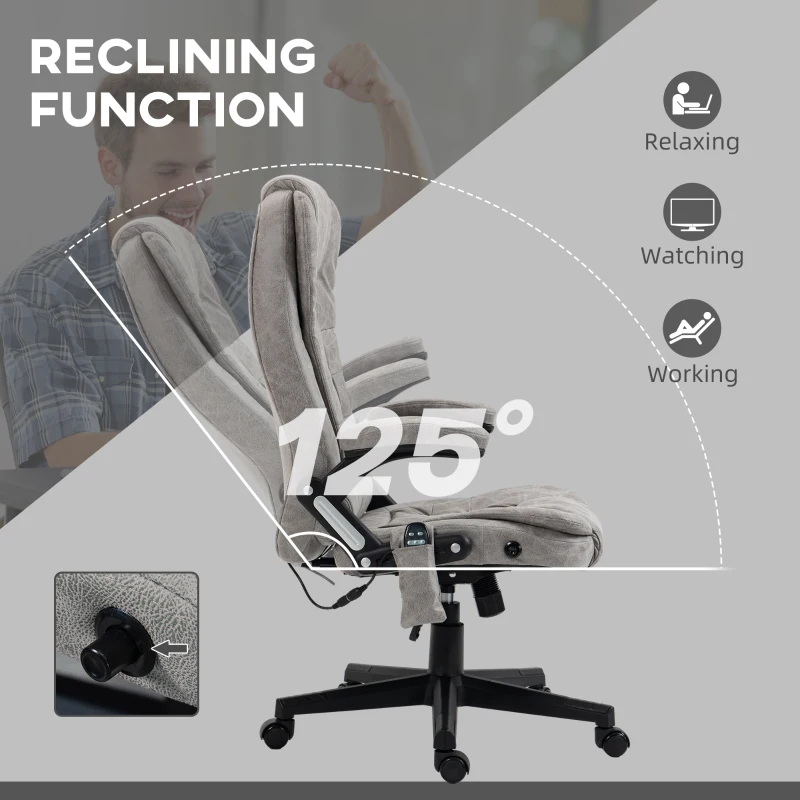 HOMCOM 6 Point Vibrating Massage Office Chair with Heat, Microfiber High Back Executive Office Chair with Reclining Backrest, Padded Armrests and Remote, Gray